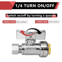 1/2" Push Connect x 3/8" OD Compr. Unigold Push Fit Straight Stop Valve, 1/4 Turn (Lead Free)