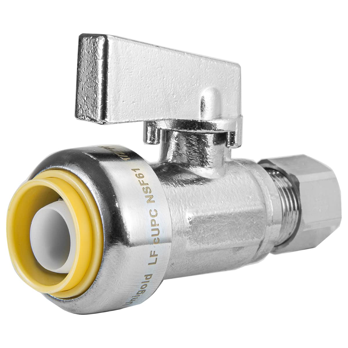 10 Pcs 1/2" Push Connect x 3/8" OD Compr. Unigold Push Fit Straight Stop Valve, 1/4 Turn (Lead Free) Plumbingsell