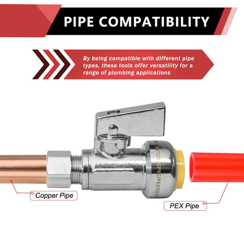 1/2" Push Connect x 3/8" OD Compr. Unigold Push Fit Straight Stop Valve, 1/4 Turn (Lead Free)