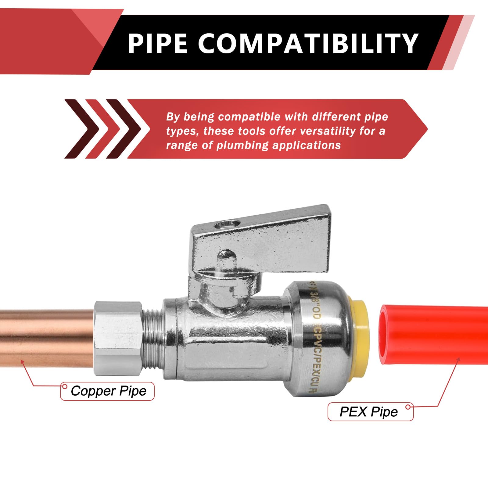10 Pcs 1/2" Push Connect x 3/8" OD Compr. Unigold Push Fit Straight Stop Valve, 1/4 Turn (Lead Free) Plumbingsell