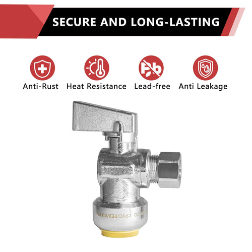 10 Pcs 1/2" Push Connect x 3/8" OD Compr. Unigold Push Fit Angle Stop Valve, 1/4 Turn (Lead Free) Plumbingsell