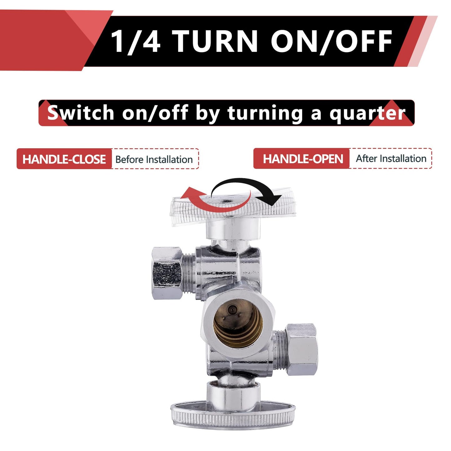 10 Pcs 5/8" OD Compr. x 3/8" OD Compr. x 3/8" OD Compr. Dual Stop Valve, 1/4 Turn (Lead Free)