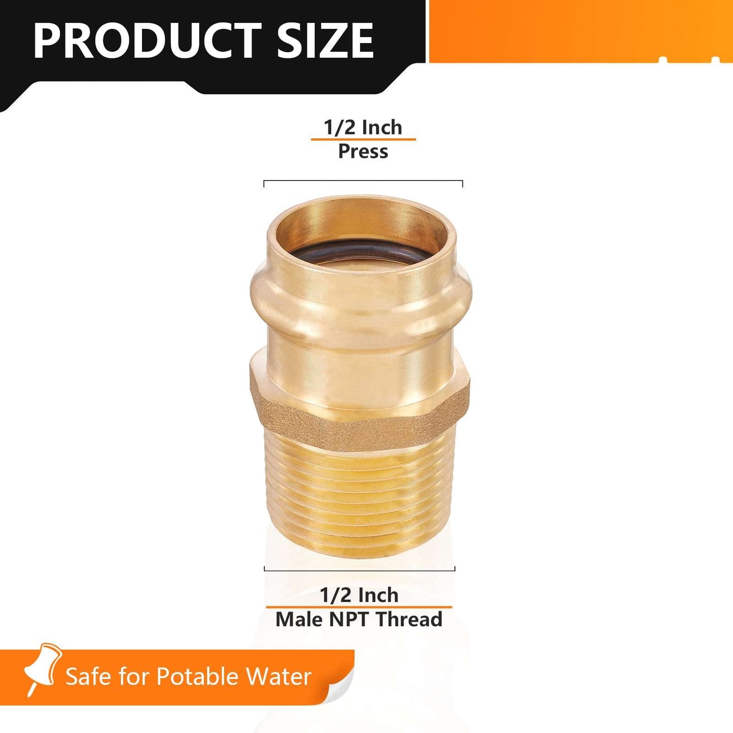 1/2" Press x 1/2" Male Brass Adapter (Lead Free)