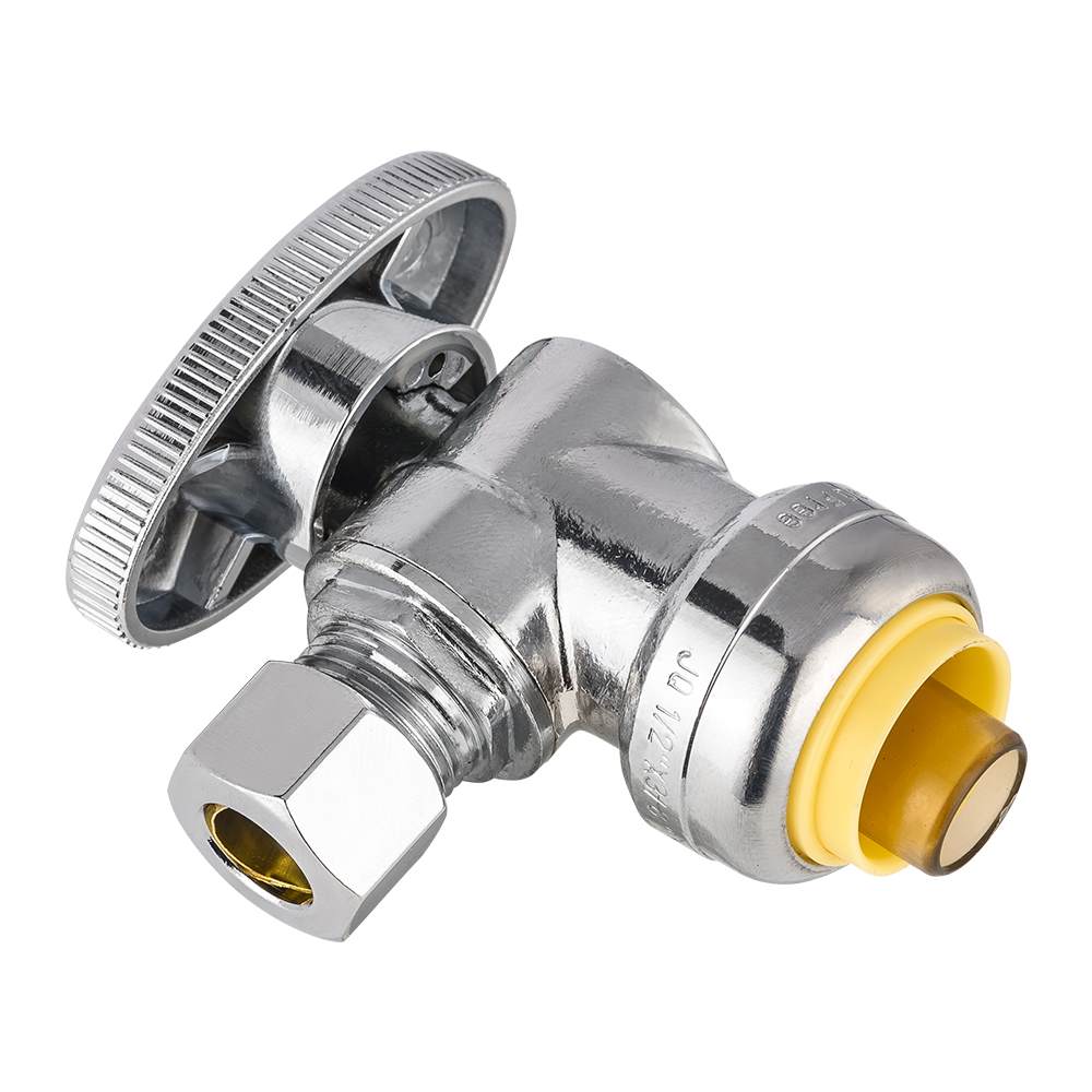 10 Pcs 1/2" Push Connect x 3/8" OD Compr. Angle Stop Valve, 1/4 Turn (Lead Free)