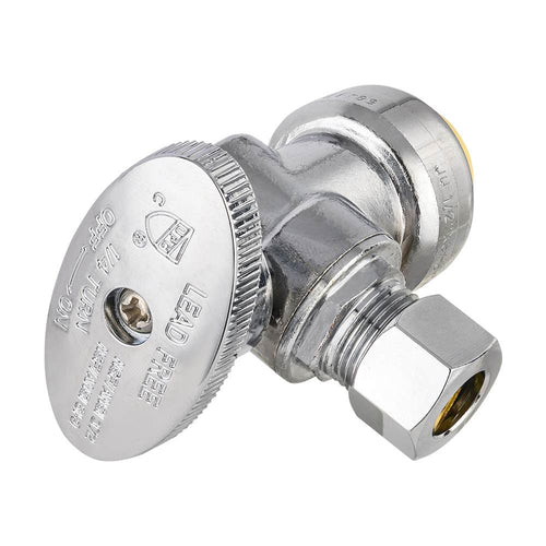 1/2" Push Connect x 3/8" OD Compr. Angle Stop Valve, 1/4 Turn (Lead Free)