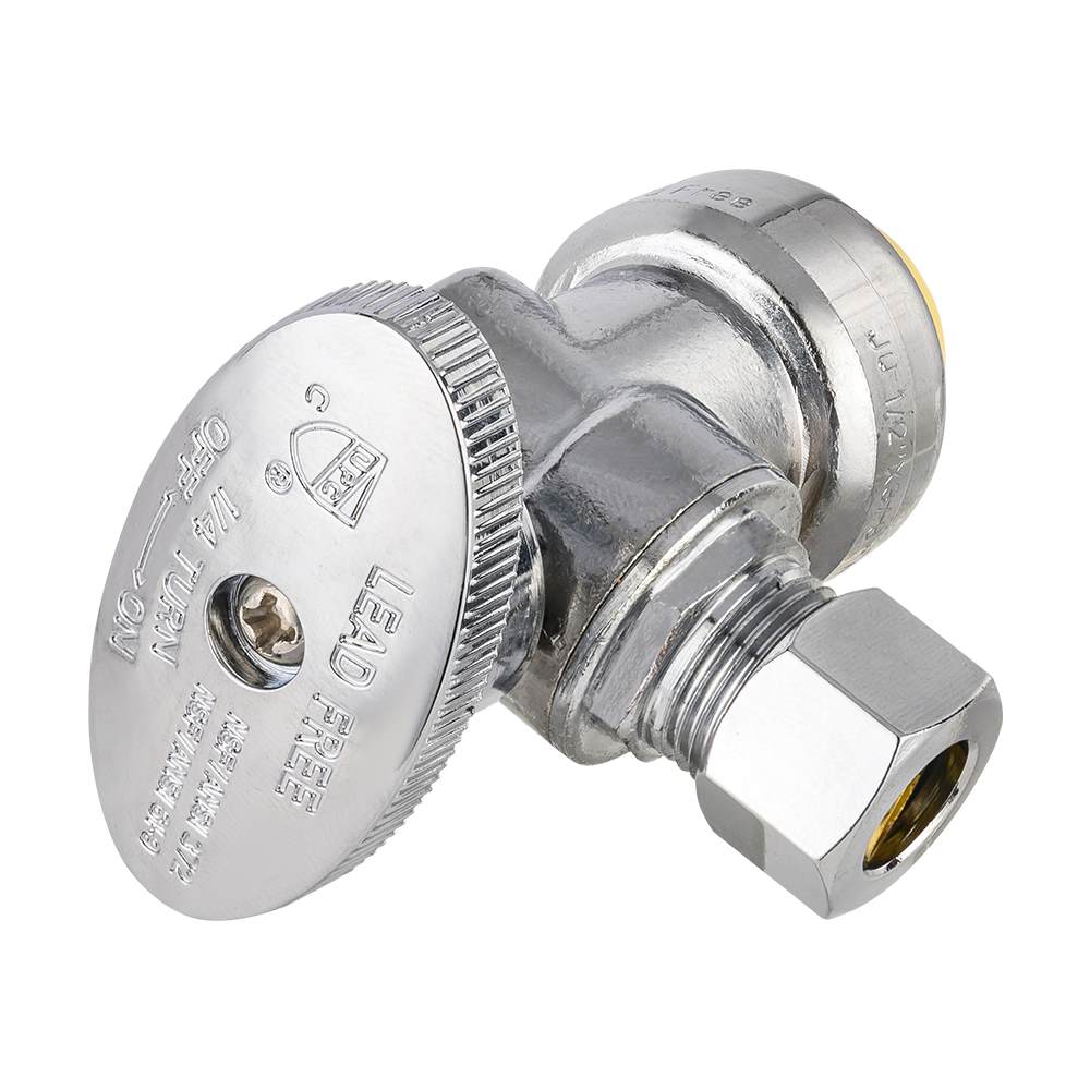 10 Pcs 1/2" Push Connect x 3/8" OD Compr. Angle Stop Valve, 1/4 Turn (Lead Free)