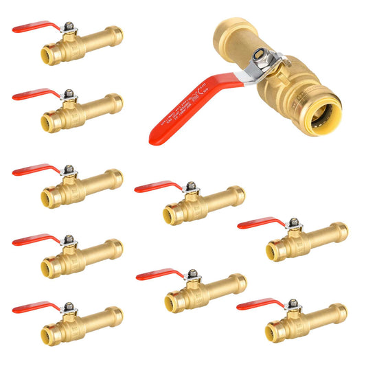 10 Pcs 3/4" Push Fit Slip Ball Valves, RED (Lead Free)