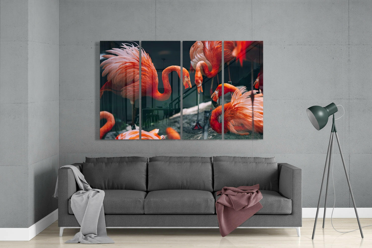 Insigneart USA Insigneart USA Flamingos 4 Pieces Mega Glass Wall Art (59"x36")