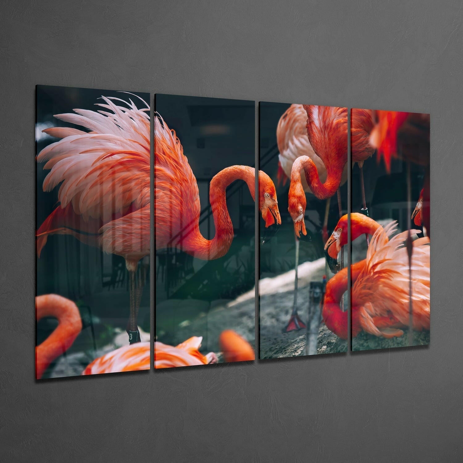 Insigneart USA Insigneart USA Flamingos 4 Pieces Mega Glass Wall Art (59"x36")