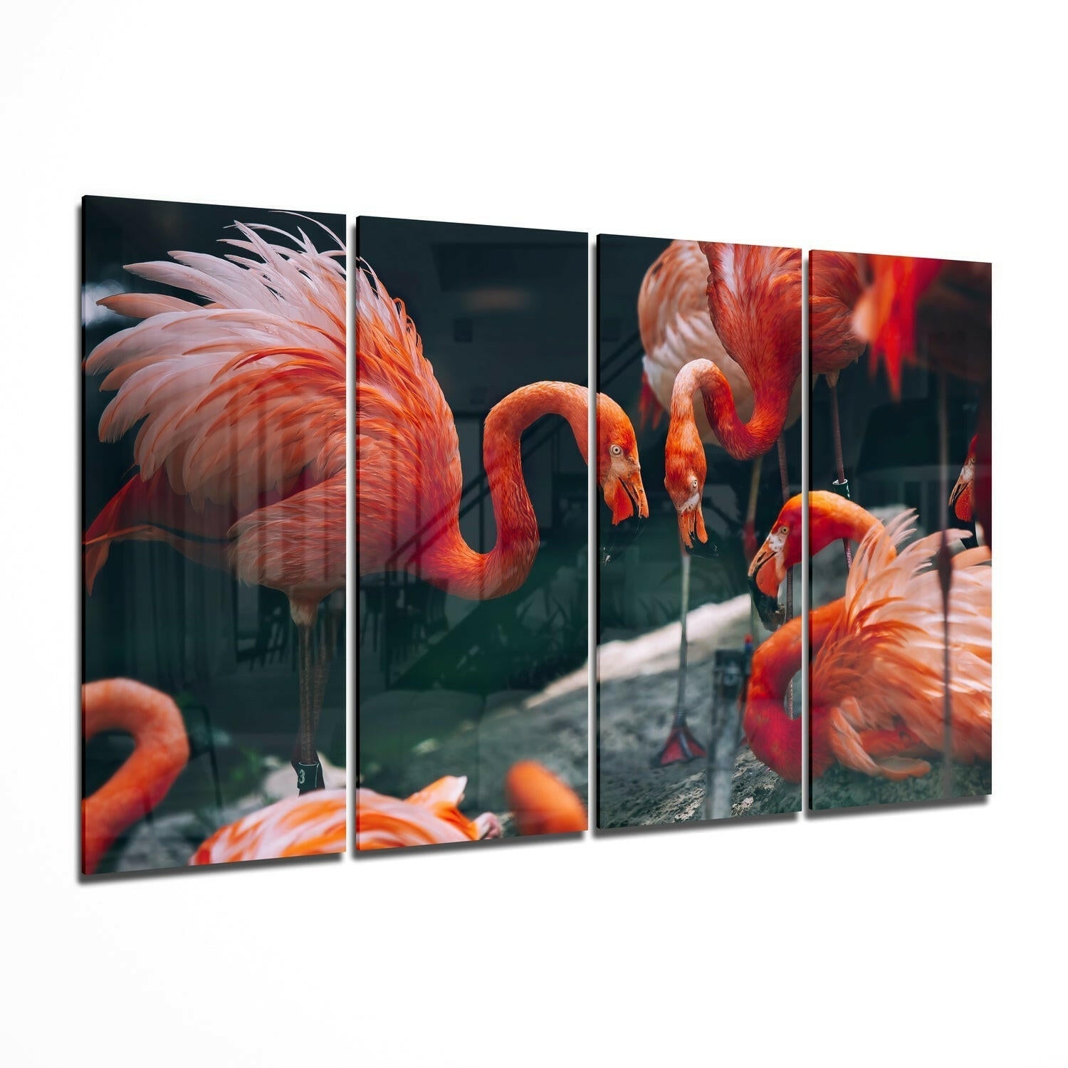 Insigneart USA Insigneart USA Flamingos 4 Pieces Mega Glass Wall Art (59"x36")