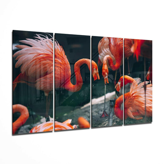 Insigneart USA Insigneart USA Flamingos 4 Pieces Mega Glass Wall Art (59"x36")