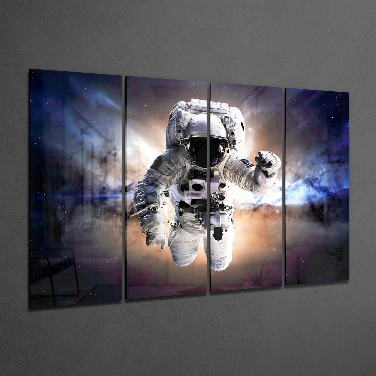 Insigneart USA Insigneart USA Astronaut 4 Pieces Mega Glass Wall Art (59"x36")
