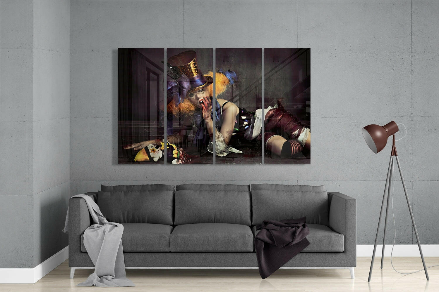 Insigneart USA Woman Clown 4 Pieces Mega Glass Wall Art (59"x36")