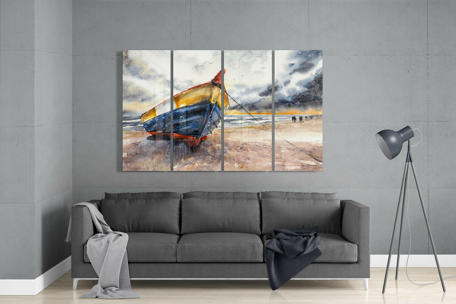 Insigneart USA Abandoned Boat 4 Pieces Mega Glass Wall Art (59"x36")