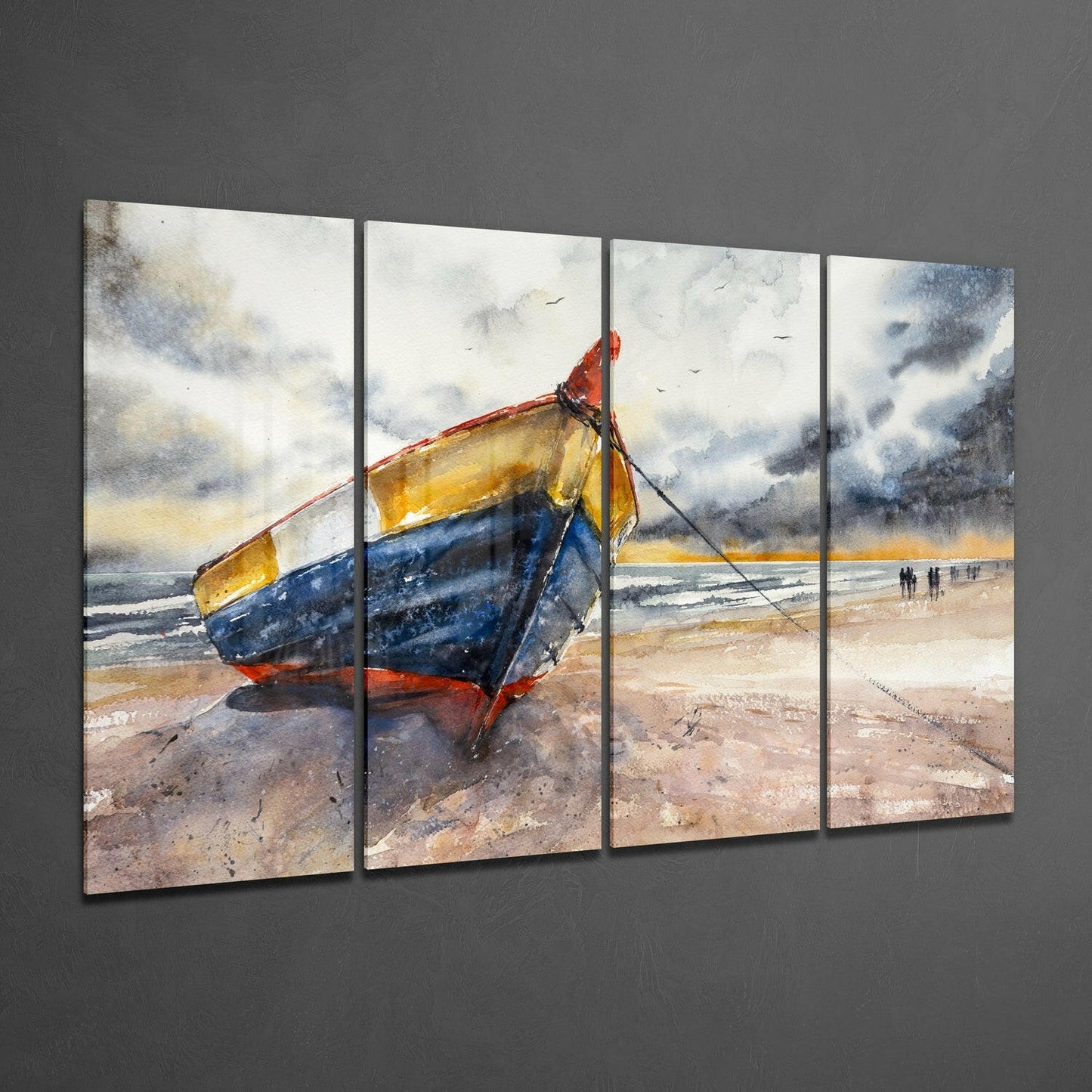Insigneart USA Abandoned Boat 4 Pieces Mega Glass Wall Art (59"x36")