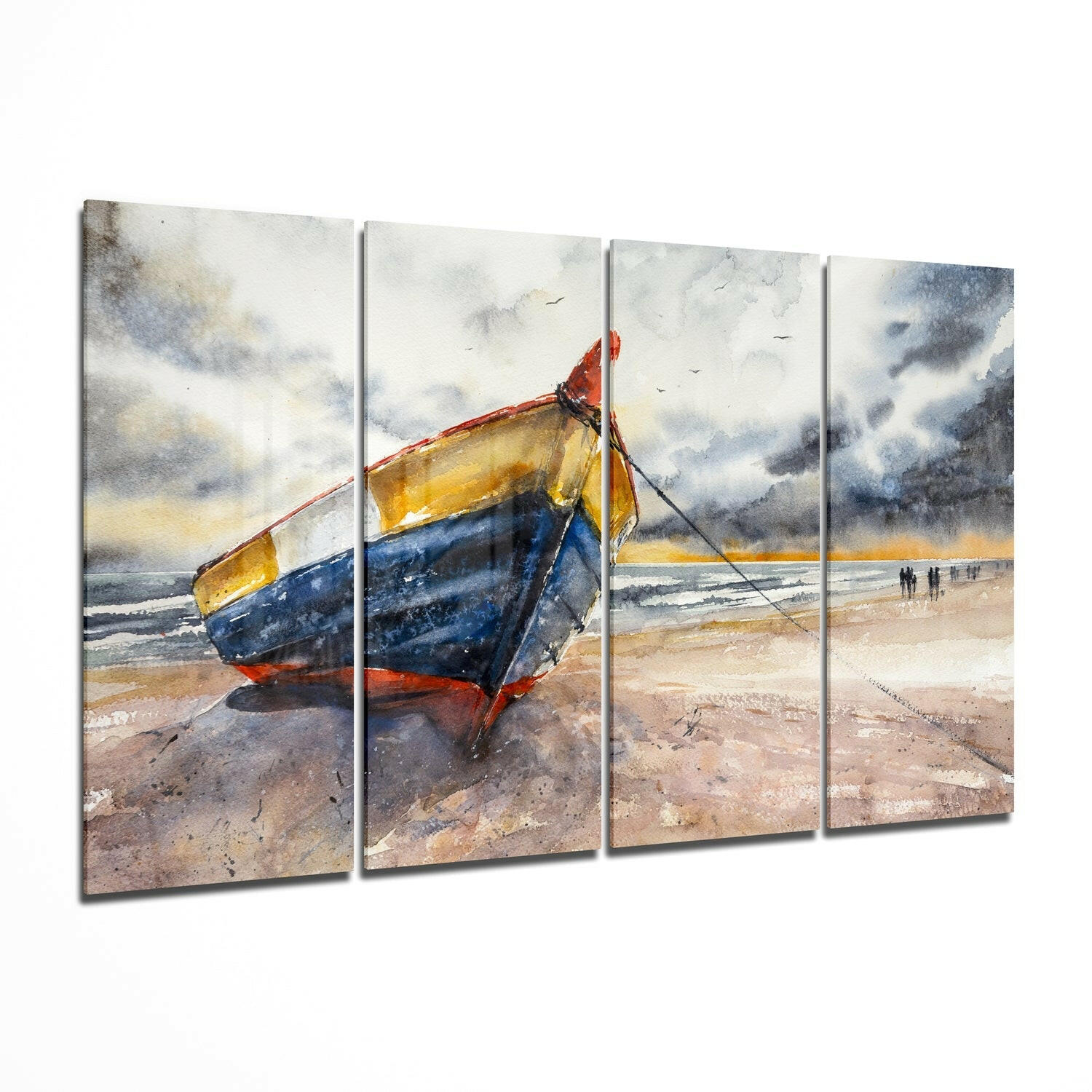 Insigneart USA Abandoned Boat 4 Pieces Mega Glass Wall Art (59"x36")