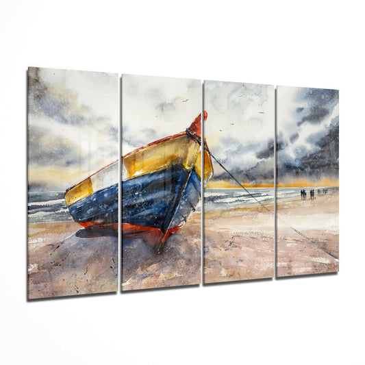 Insigneart USA Abandoned Boat 4 Pieces Mega Glass Wall Art (59"x36")