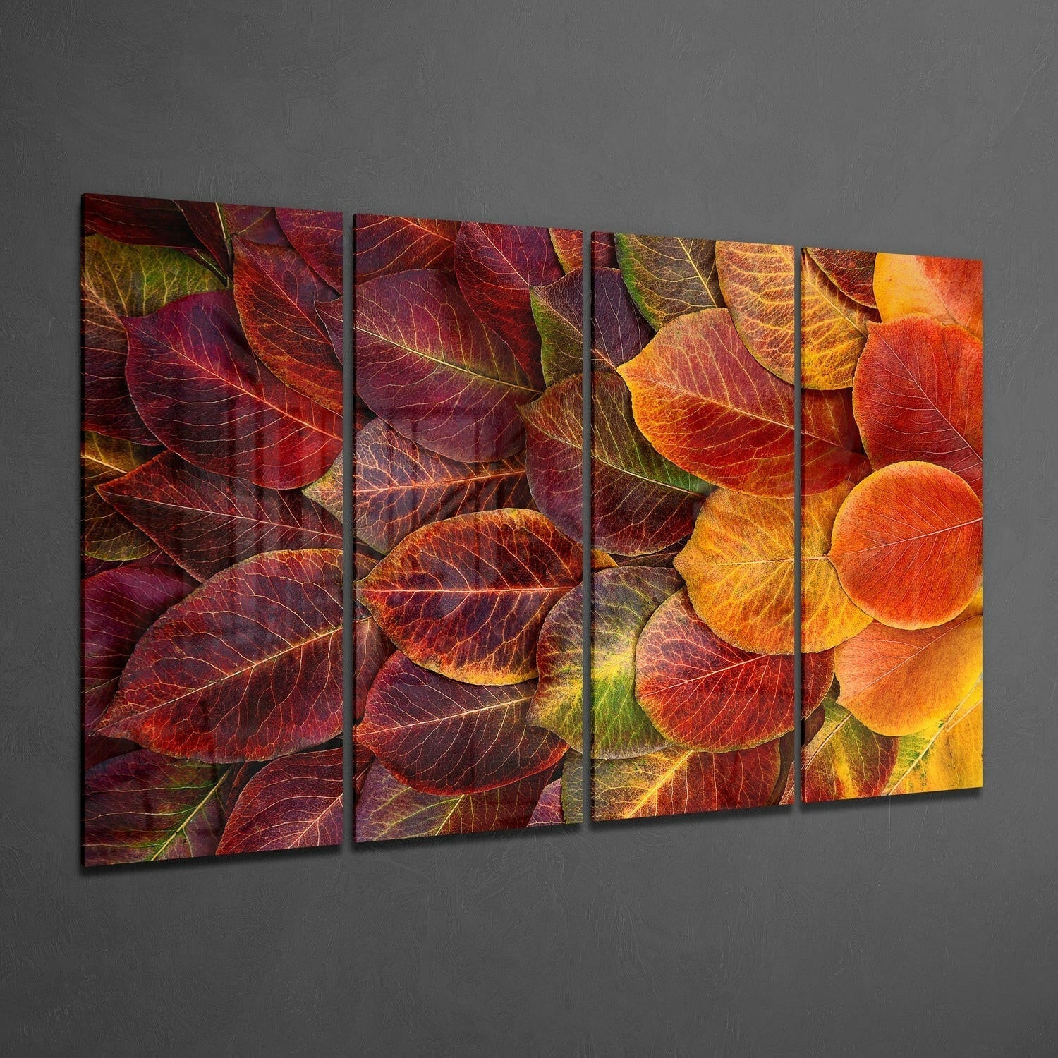 Insigneart USA Autumn Leaves 4 Pieces Mega Glass Wall Art (59"x36")