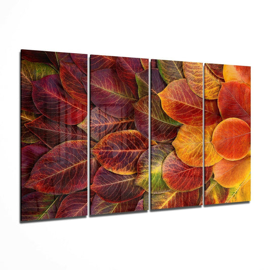 Insigneart USA Autumn Leaves 4 Pieces Mega Glass Wall Art (59"x36")