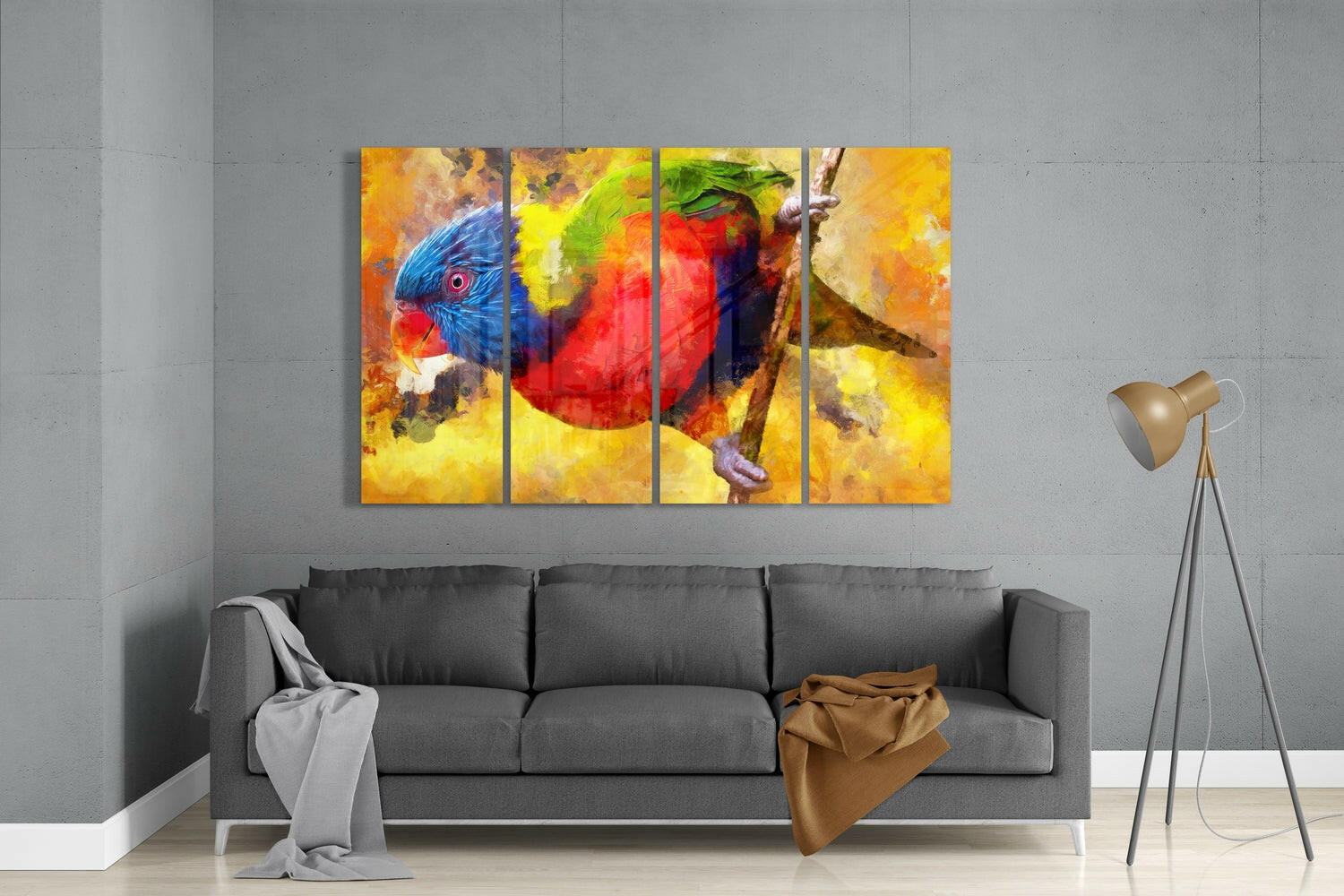 Insigneart USA Insigneart USA Parrot 4 Pieces Mega Glass Wall Art (59"x36")