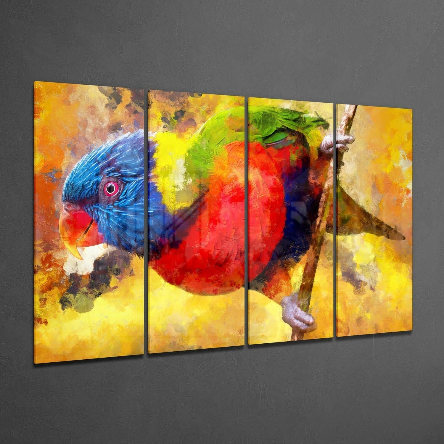 Insigneart USA Insigneart USA Parrot 4 Pieces Mega Glass Wall Art (59"x36")