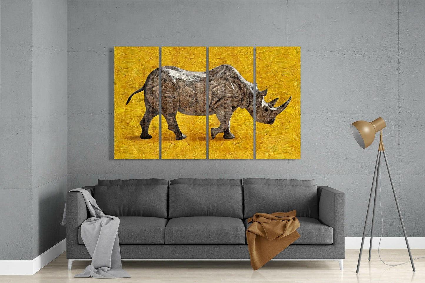 Insigneart USA Insigneart USA Rhino 4 Pieces Mega Glass Wall Art (59"x36")