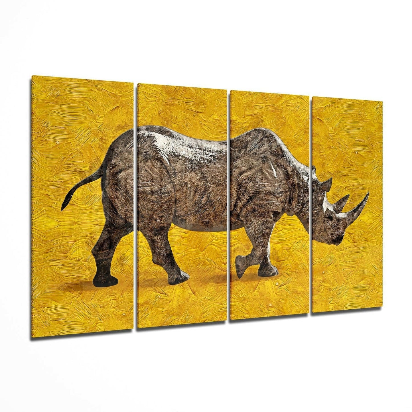 Insigneart USA Insigneart USA Rhino 4 Pieces Mega Glass Wall Art (59"x36")