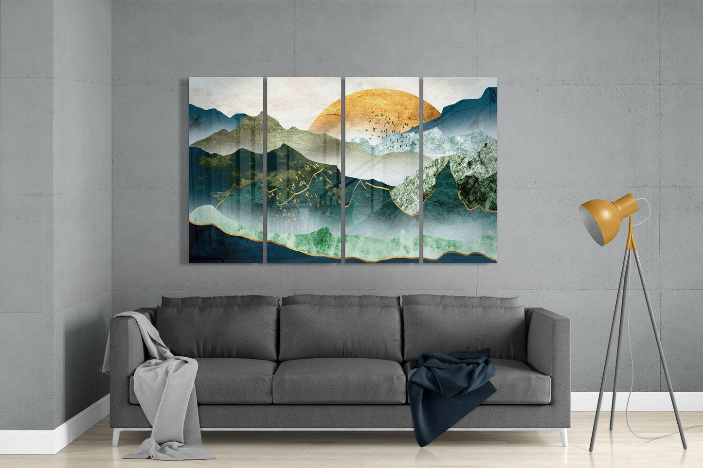 Insigneart USA Japanese Sunset 4 Pieces Mega Glass Wall Art (59"x36")