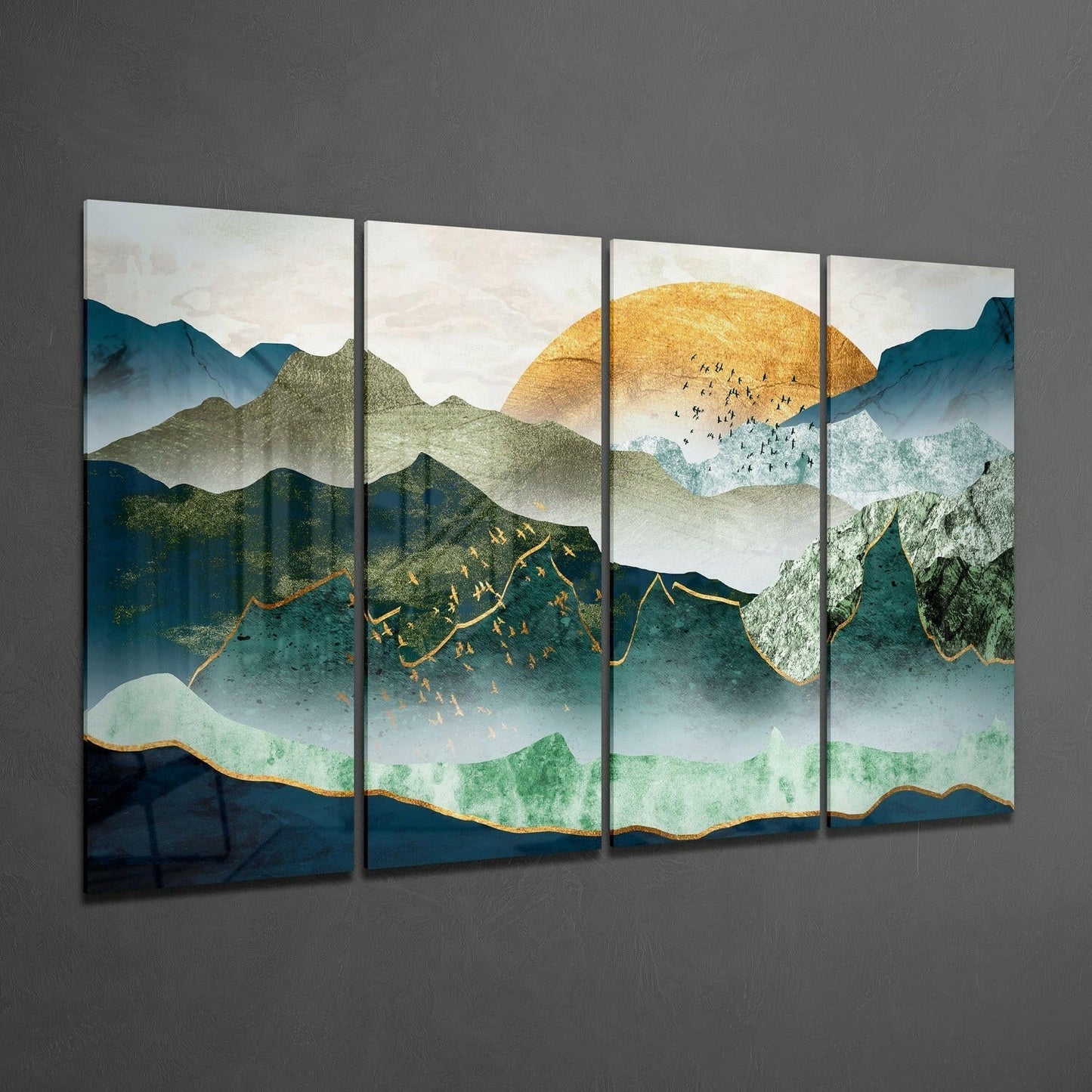 Insigneart USA Japanese Sunset 4 Pieces Mega Glass Wall Art (59"x36")