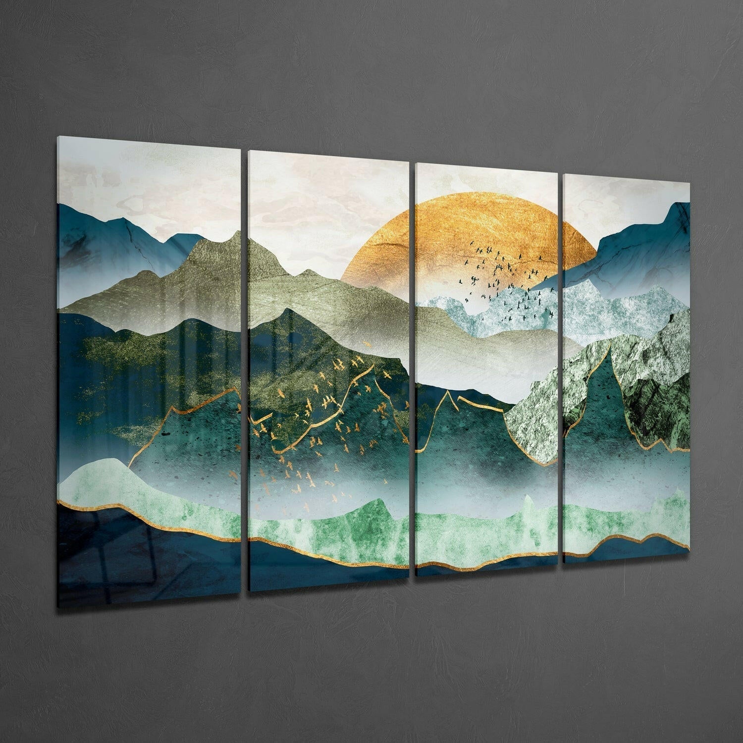 Insigneart USA Japanese Sunset 4 Pieces Mega Glass Wall Art (59"x36")