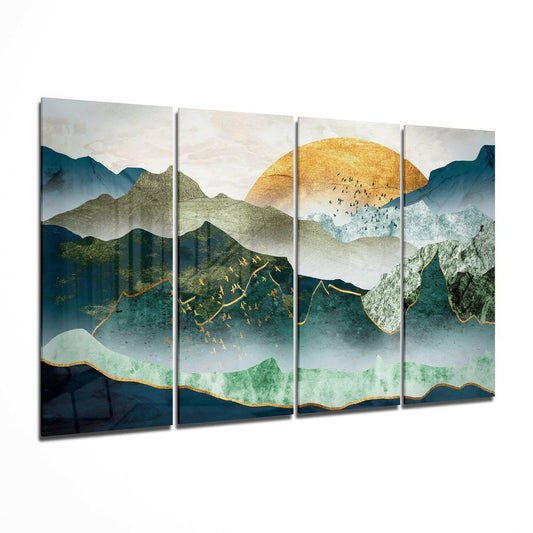 Insigneart USA Japanese Sunset 4 Pieces Mega Glass Wall Art (59"x36")
