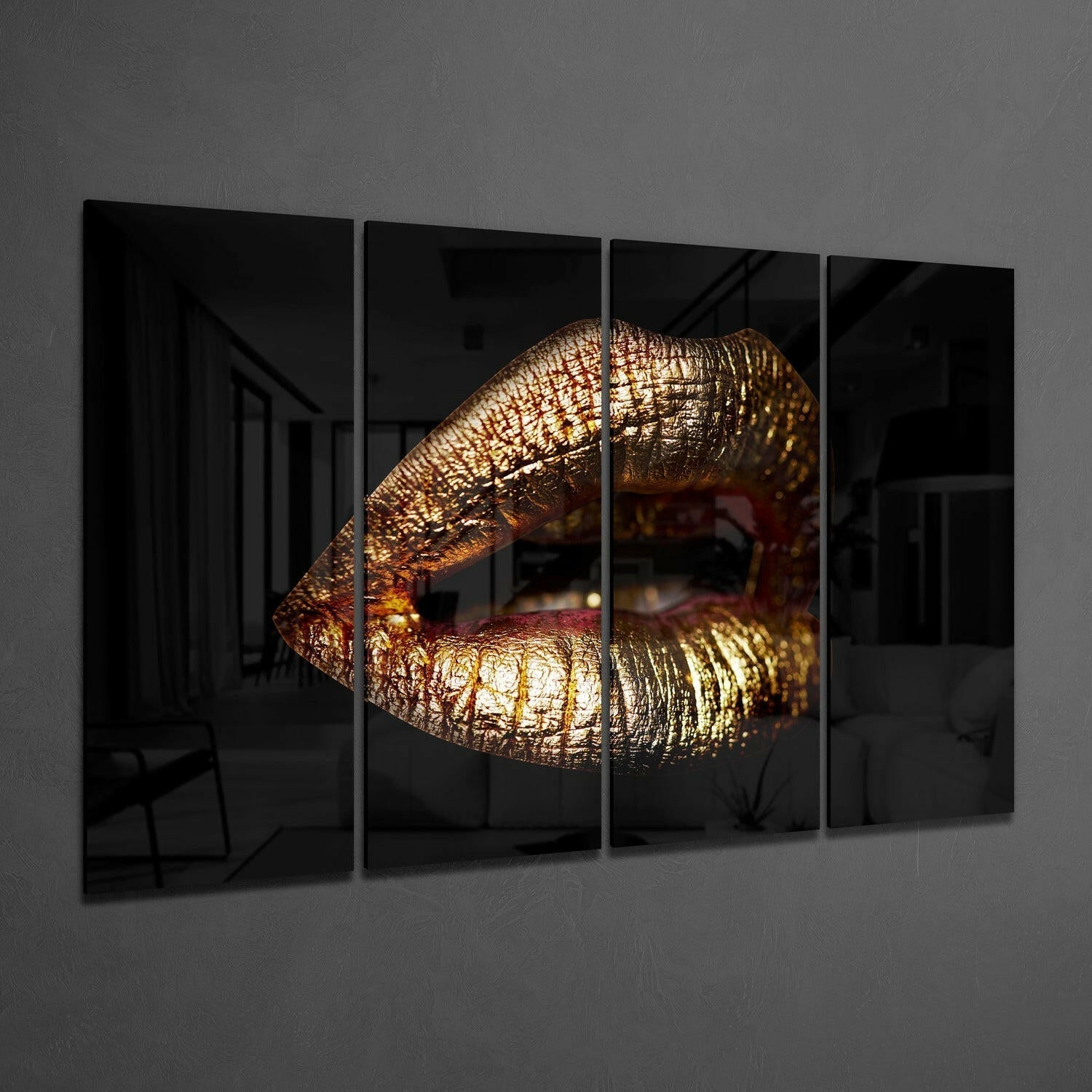 Insigneart USA Insigneart USA Lips 4 Pieces Mega Glass Wall Art (59"x36")