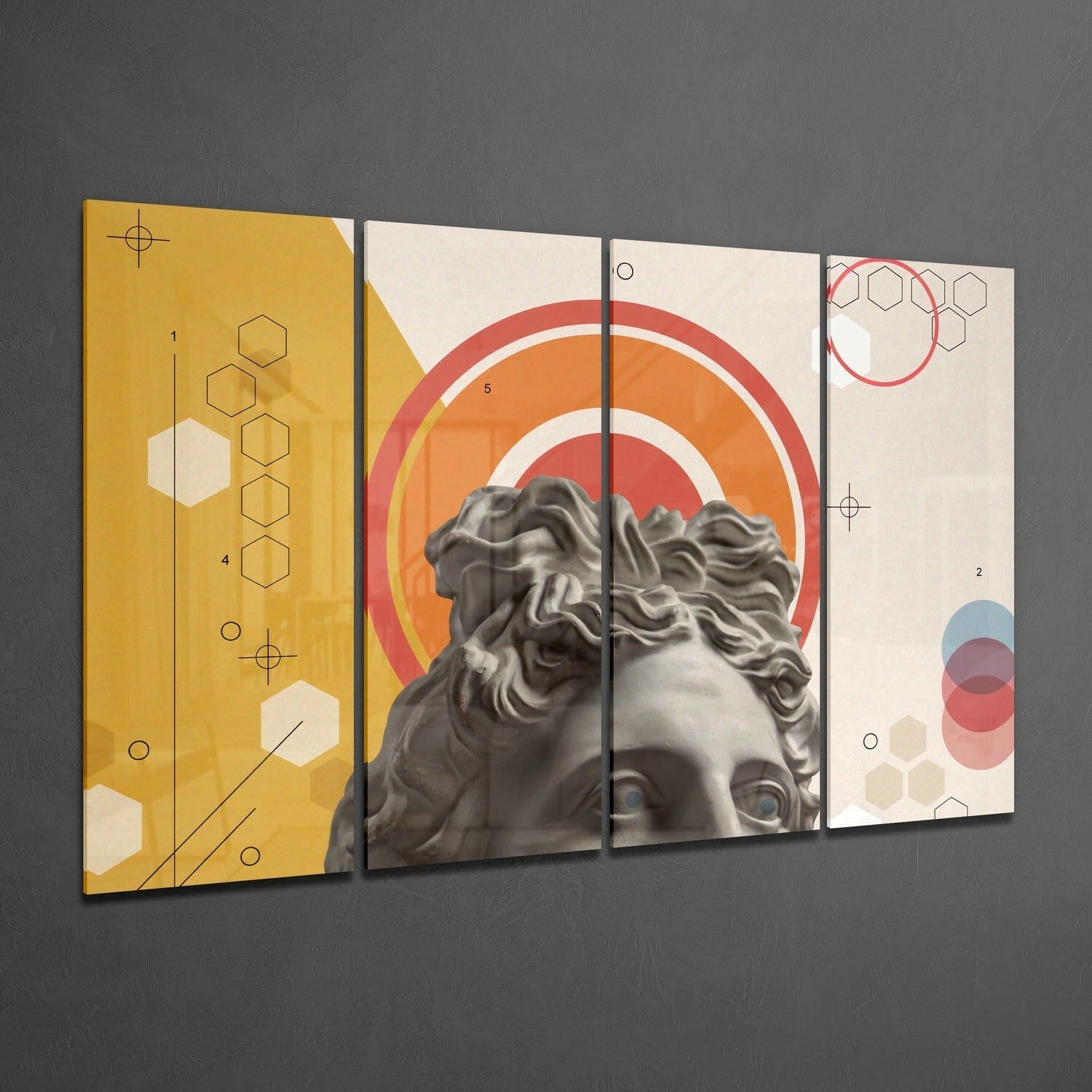 Insigneart USA Thoughts of the Statue 4 Pieces Mega Glass Wall Art (59"x36")