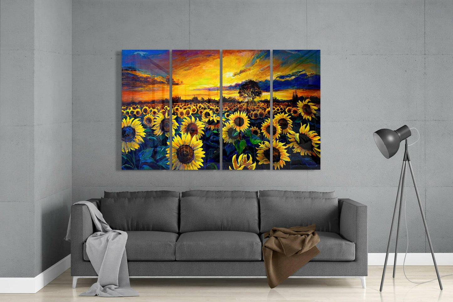 Insigneart USA Insigneart USA Sunflowers 4 Pieces Mega Glass Wall Art (59"x36")