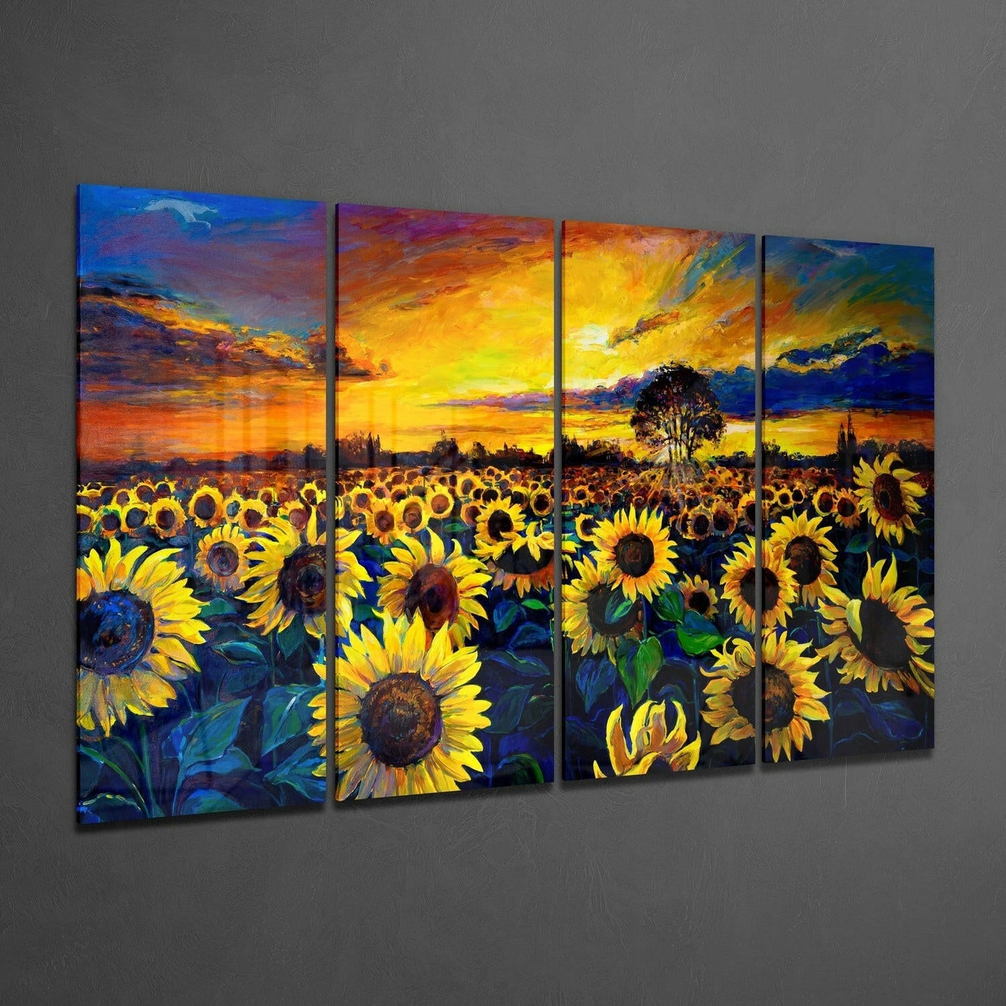 Insigneart USA Insigneart USA Sunflowers 4 Pieces Mega Glass Wall Art (59"x36")