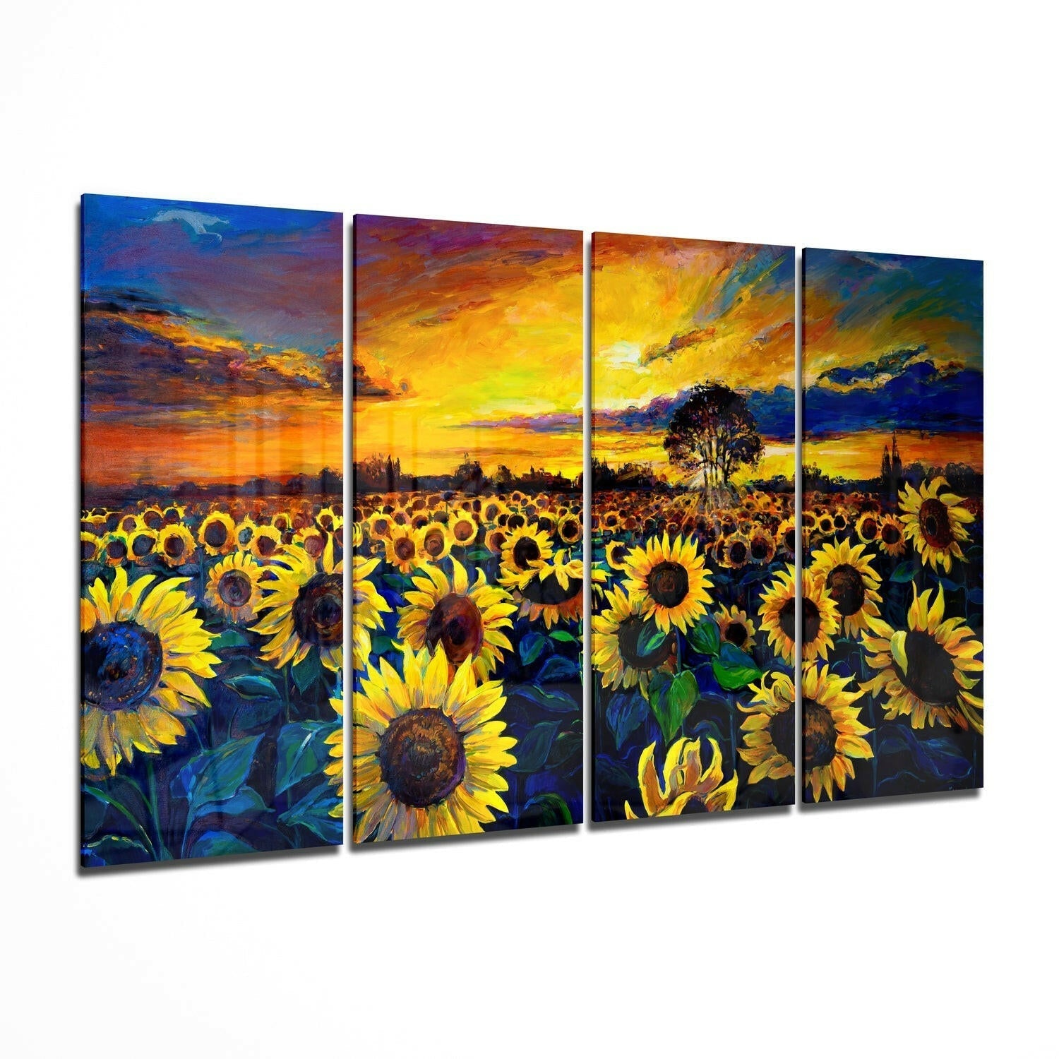 Insigneart USA Insigneart USA Sunflowers 4 Pieces Mega Glass Wall Art (59"x36")