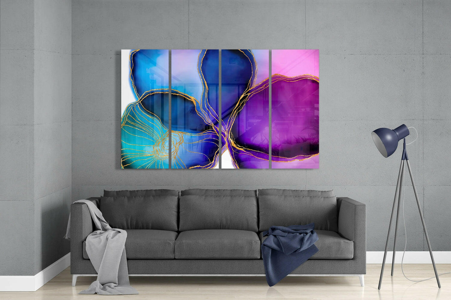 Insigneart USA Insigneart USA Flower Ink 4 Pieces Mega Glass Wall Art (59"x36")