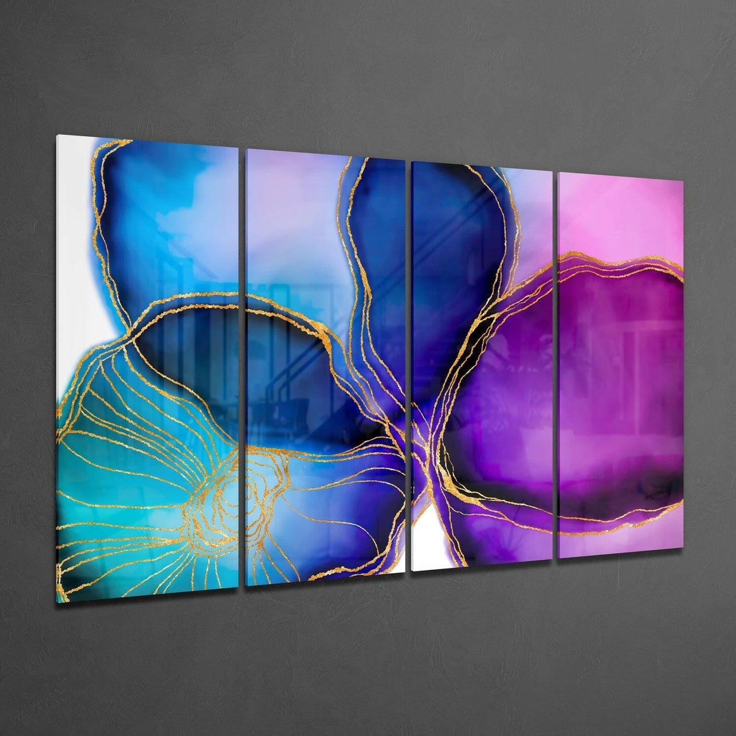 Insigneart USA Insigneart USA Flower Ink 4 Pieces Mega Glass Wall Art (59"x36")