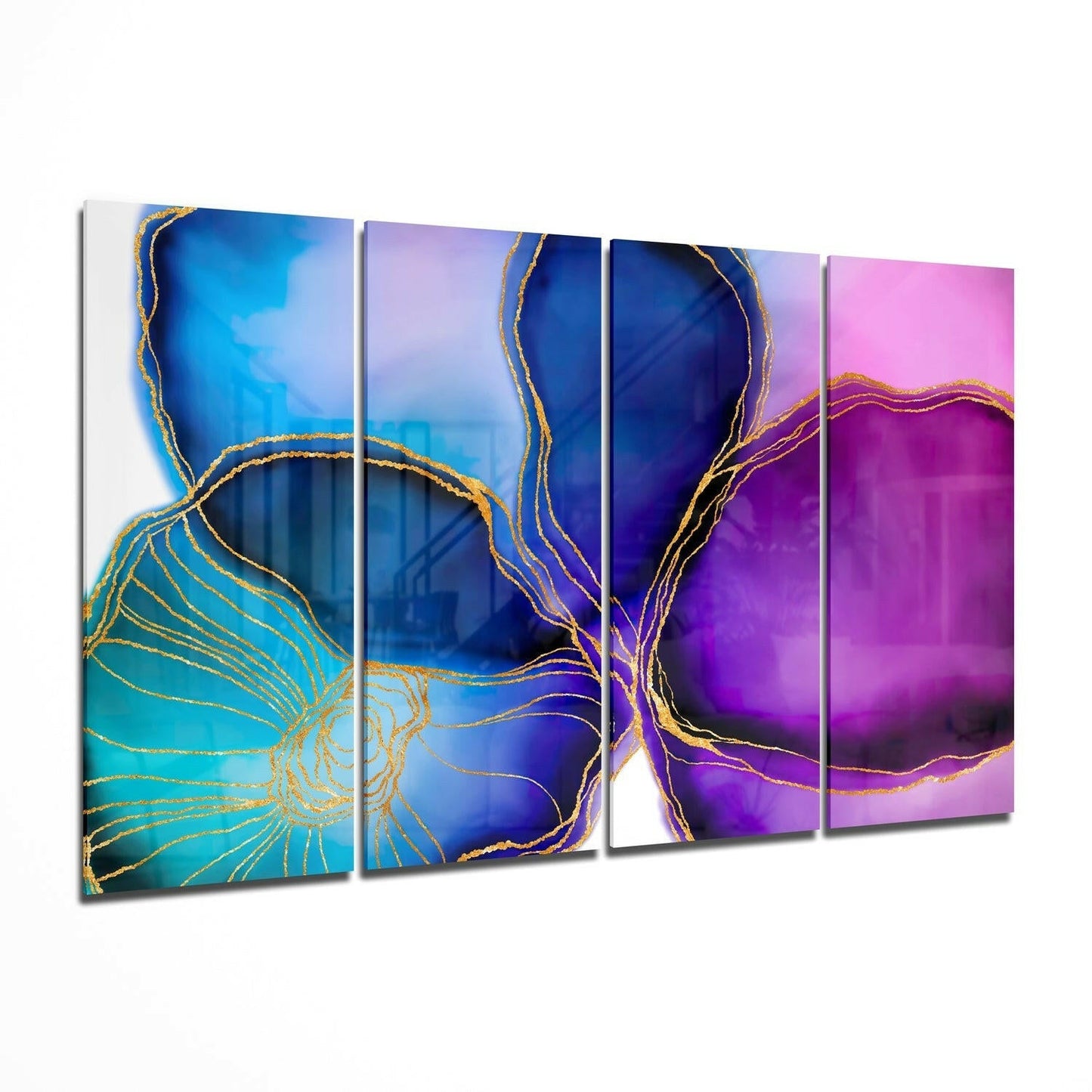 Insigneart USA Insigneart USA Flower Ink 4 Pieces Mega Glass Wall Art (59"x36")