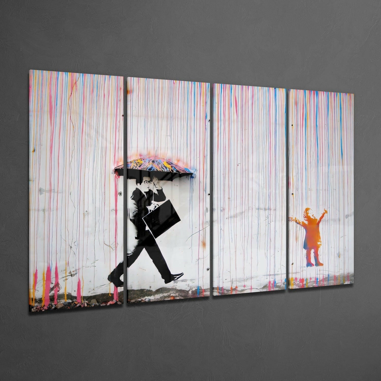 Insigneart USA Insigneart USA Banksy 4 Pieces Mega Glass Wall Art (59"x36")