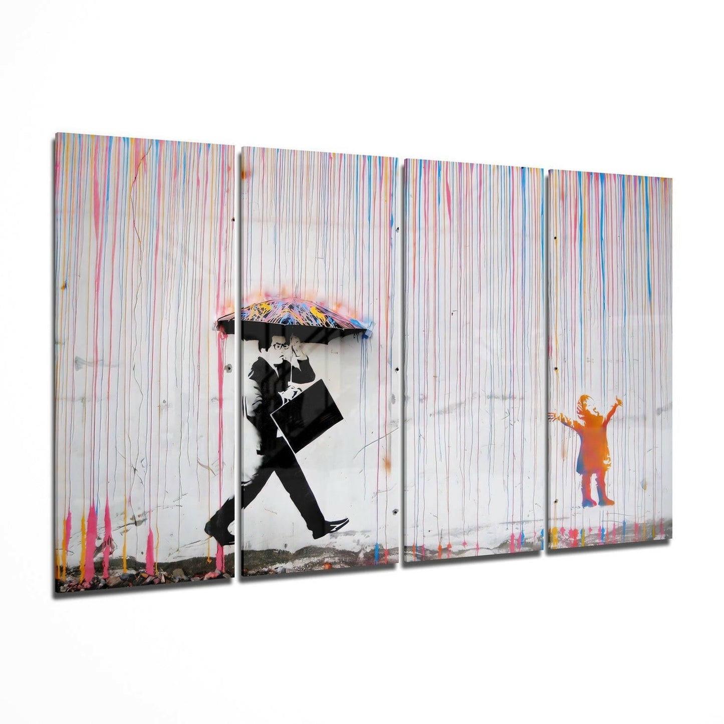 Insigneart USA Insigneart USA Banksy 4 Pieces Mega Glass Wall Art (59"x36")
