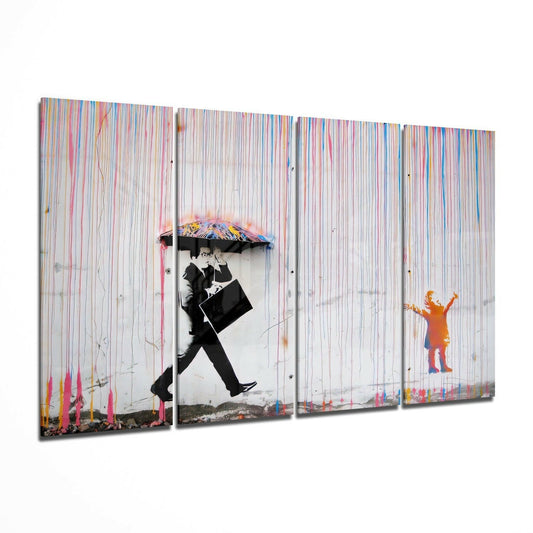 Insigneart USA Insigneart USA Banksy 4 Pieces Mega Glass Wall Art (59"x36")