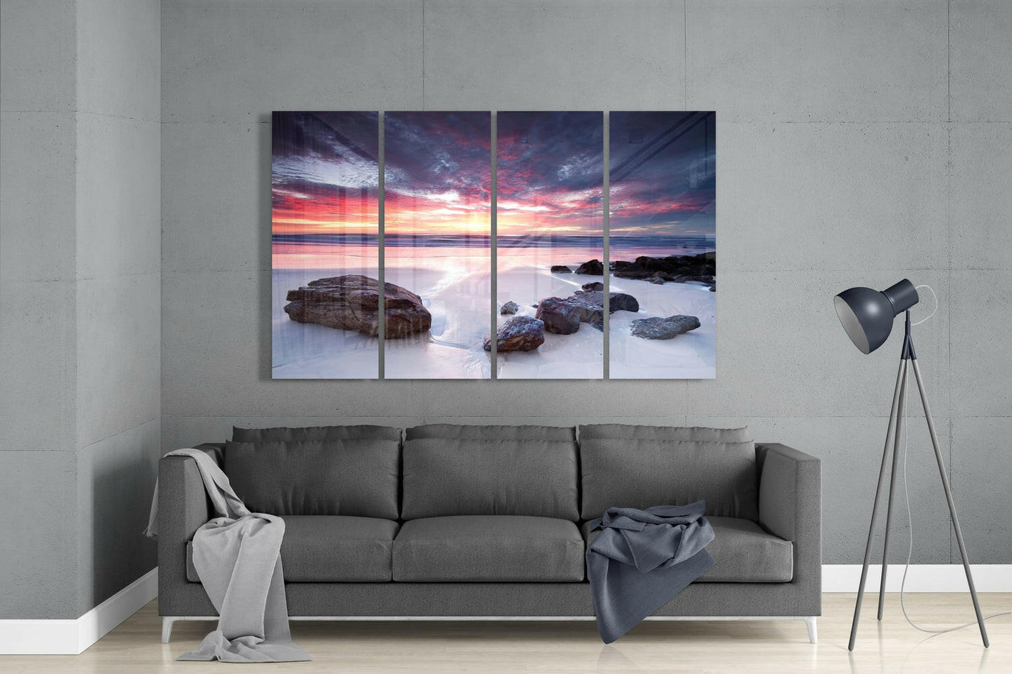 Insigneart USA Sunset at the Beach 4 Pieces Mega Glass Wall Art (59"x36")