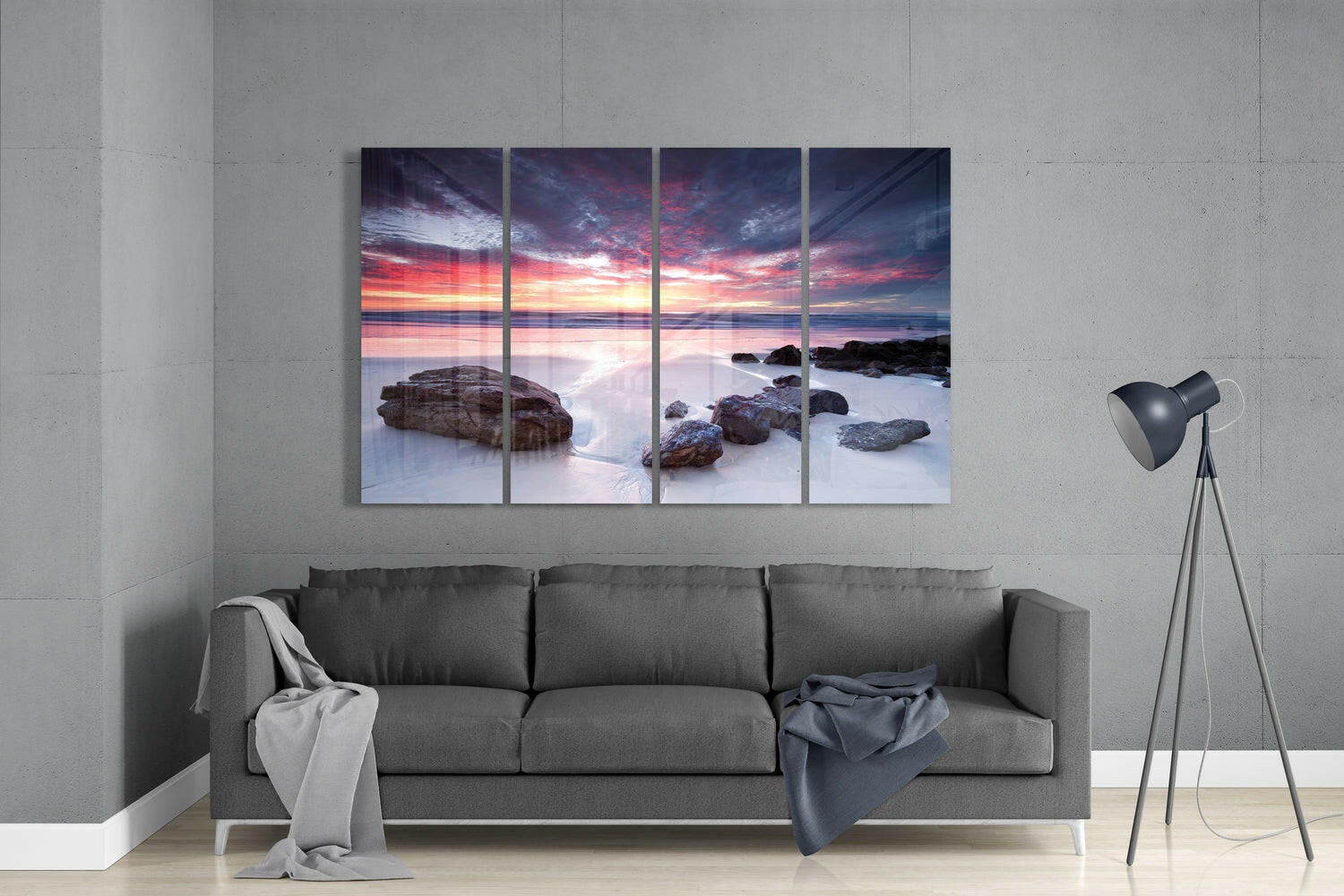 Insigneart USA Sunset at the Beach 4 Pieces Mega Glass Wall Art (59"x36")