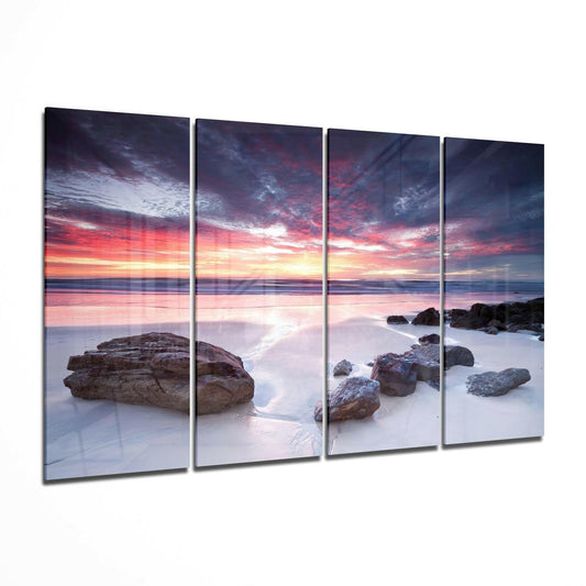 Insigneart USA Sunset at the Beach 4 Pieces Mega Glass Wall Art (59"x36")