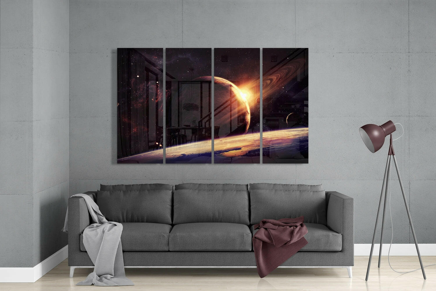 Insigneart USA Sunset at the Space 4 Pieces Mega Glass Wall Art (59"x36")