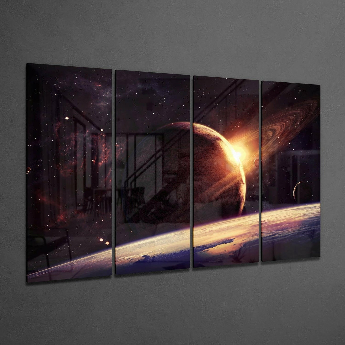 Insigneart USA Sunset at the Space 4 Pieces Mega Glass Wall Art (59"x36")