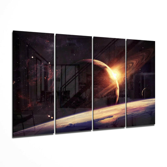 Insigneart USA Sunset at the Space 4 Pieces Mega Glass Wall Art (59"x36")