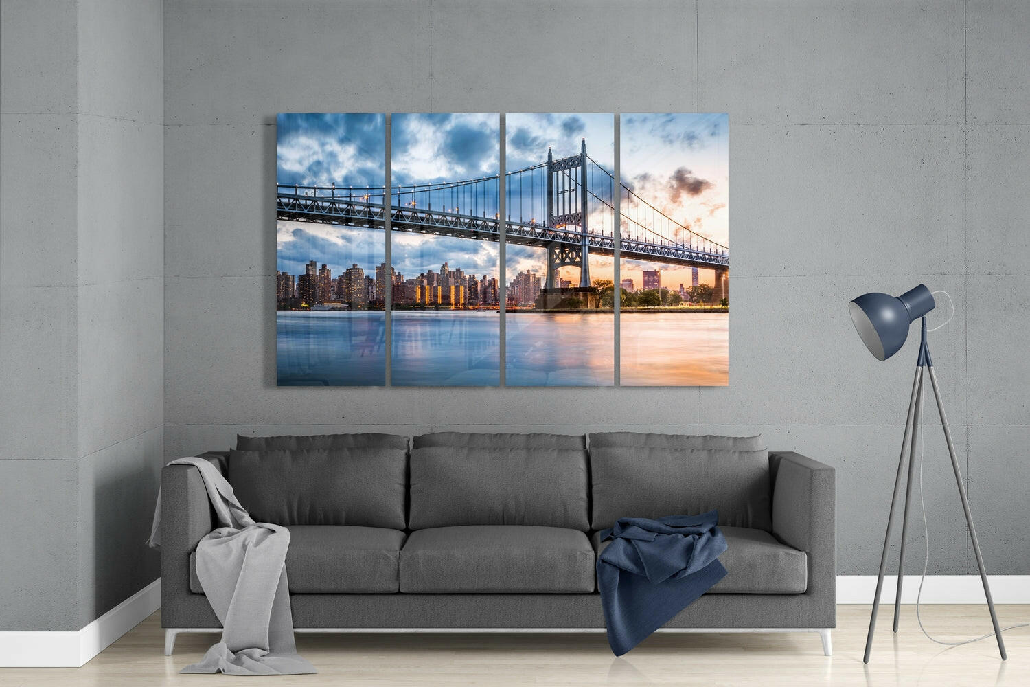 Insigneart USA Sunset in Manhattan 4 Pieces Mega Glass Wall Art (59"x36")