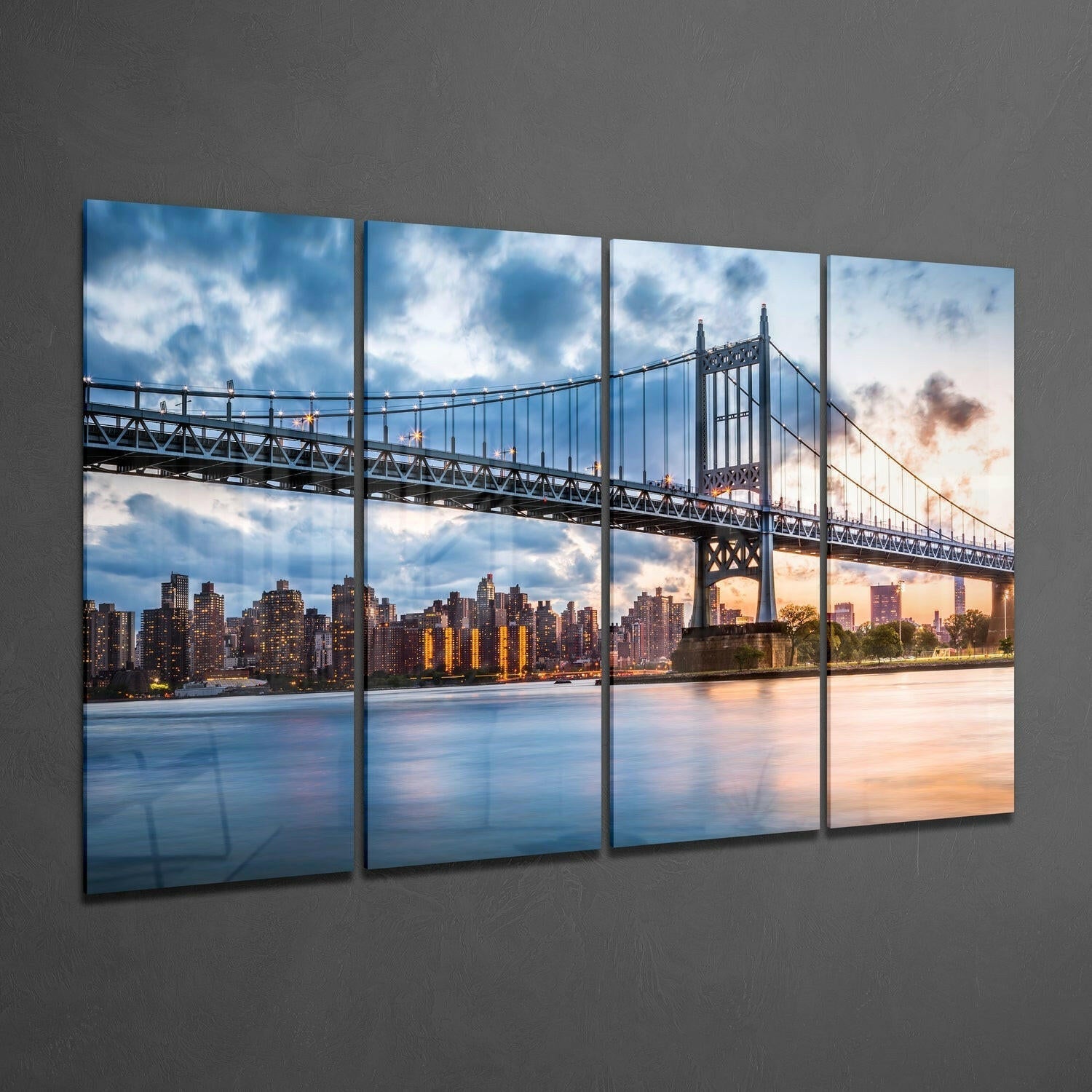 Insigneart USA Sunset in Manhattan 4 Pieces Mega Glass Wall Art (59"x36")
